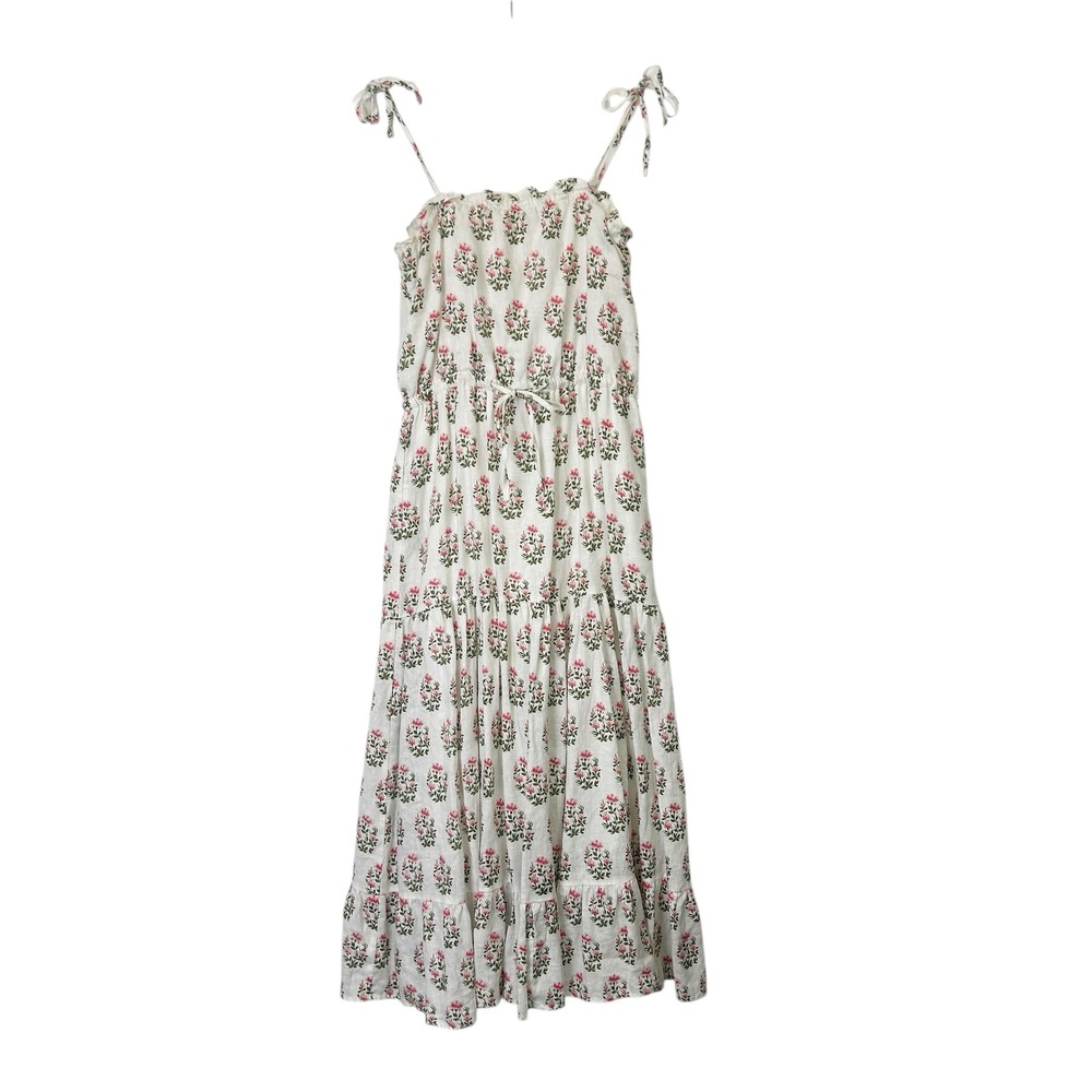 Meadows Boston Tiered Maxi Dress Women's Size Medium Linen Floral Cottagecore‎